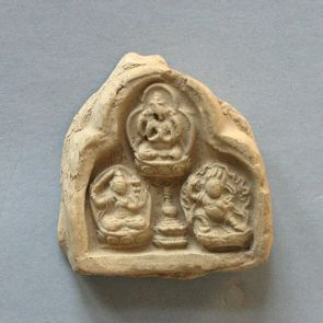 votive tablet (t.: tsatsa) with Shadakshari, Manjushri, Mahakala imprints