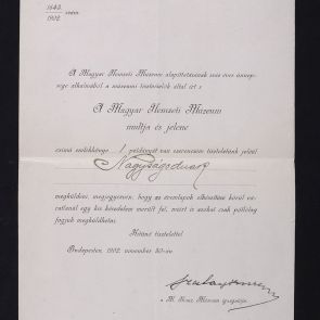 Letter of Imre Szalay, director of the Hungarian National Museum, to Ferenc Hopp