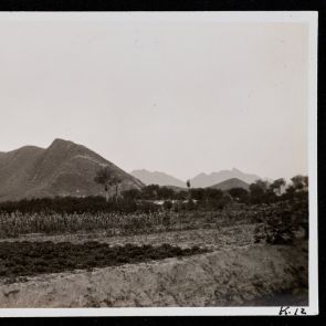 Cultivated fields and barren mountains on the road to the Ming Tombs