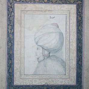 Calligraphic sheet with a depiction of turbaned head