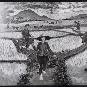 Fekete-fehér fotó Pham Van Don Vietnami táj című festményéről