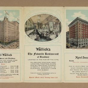 Folded hotel postcard printed for correspondace from New York, addressed by Ferenc Hopp and Jules Roth and sent to Aladár Félix