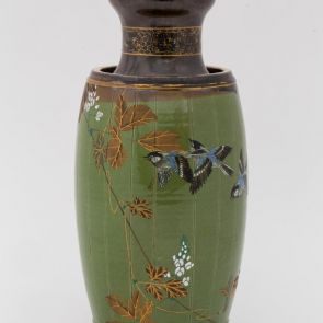 Green vase decorated with bird-and-flower motif
