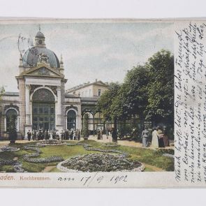 Postcard of one Heinrich to Ferenc Hopp from Wiesbaden
