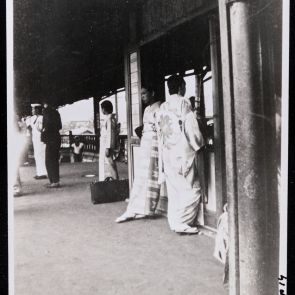 Ladies wearing kimonos at the train station