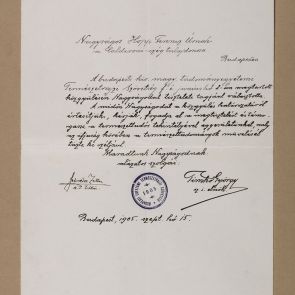 Letter of chair György Timkó and secretary Zoltán Schréter of the Natural History Society of the University in Budapest to Ferenc Hopp
