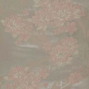 Japanese obi design sample with pink and silver flower pattern in front of silver background