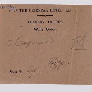 Beverage order form from Oriental Hotel