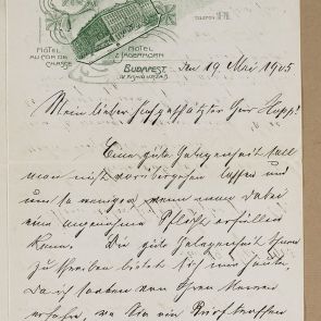 Richard Luka's letter to Ferenc Hopp from Budapest, with envelope