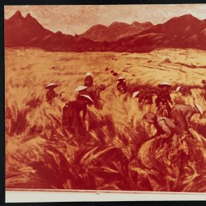 Color photo of Phan Ke An's painting of the rice harvest