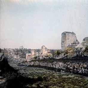 Constantinople. The Byzantine walls, with Mihrimah Sultan Mosque in the background