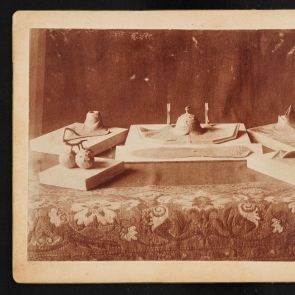 Chestnut desk set photo on cardboard