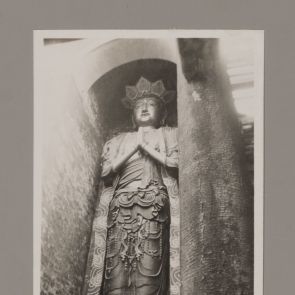 In the shrine of the giant bronze Guanyin statue, from below, slightly to the left, Zhengding