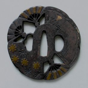 Sword guard (tsuba) with fan and snowflake patterns