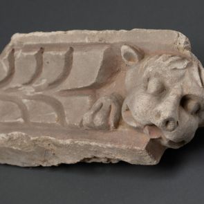 Cornice fragment with lion head protome, corner piece