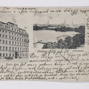 Mrs Béla Mocsáry's postcard to Ferenc Hopp from Hamburg