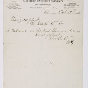 Invoice issued to Ferenc Hopp by World's Columbian Exposition Managers of Arizona