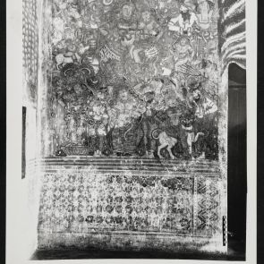 Black and white photo of a mural of Uma Maheswara