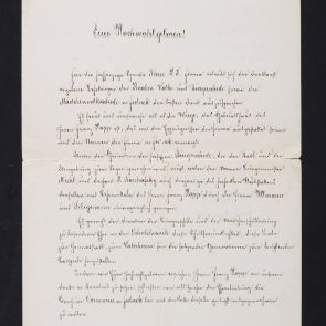 Letter of acknowledgement from the town and school of Fulnek, written to Ferenc Hopp to thank him the school equipment