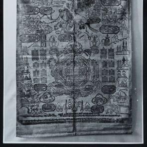 Mongolian collection, print on textile, prayer flag, wind-horse (inv. no. 76.57) photo documentation of the restoration material