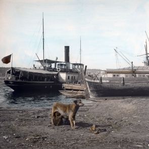 Turkish steamer moored somewhere at the Bosphorus shore