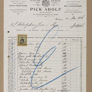 Pick Adolf régiségkereskedő számlája keleti tárgyakról és egy Munkácsy tájképről összesen 6000 korona értékben