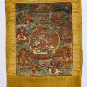 Vaiśravaṇa accompanied by the emanation of the eight horsemen (Tibetan: rta bdag brgyad)