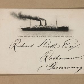 Hopp Ferenc megcímzett, de fel nem adott képeslapja a Siberia hajóról Richard Lücke részére Rathenauba