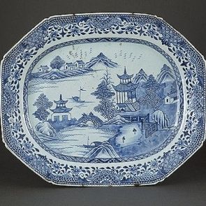 Octagonal plate with a landscape