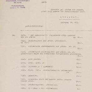 Dr. Erich Junkelmann műkereskedő német nyelvű árjegyzéke (Ansichtsrechnung) Felvinczi Takács Zoltánnak