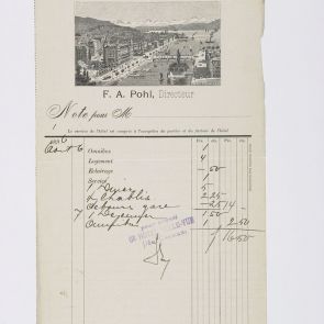 Invoice issued to Ferenc Hopp by Grand Hotel-Pension Belle Vue au Lac