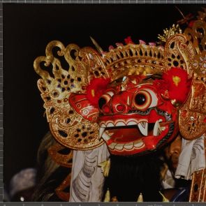 Barong mask at the entrance of the temple