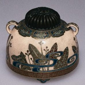 Censer (kōrō) with stylized whirls of water and plants, with metal lid