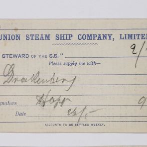 Italrendelésre szolgáló nyomtatvány a Union Steam Ship Company egyik hajójáról