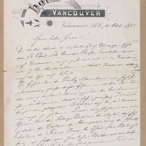 Ferenc Hopp's letter sent to Calderoni and Co. from Vancouver
