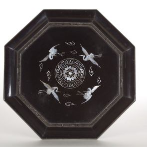 Octagonal tray with cranes and clouds