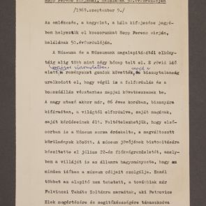 Draft of Tibor Horváth's speech for the 50th anniversary of Ferenc Hopp's death