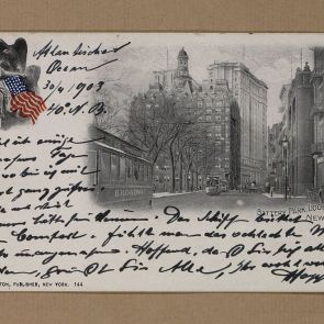Ferenc Hopp's greeting card sent to Calderoni and Co. from New York