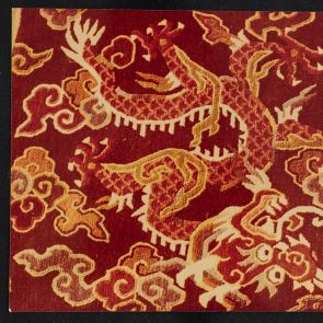 Color photo of Tibetan carpet with dragon (detail)