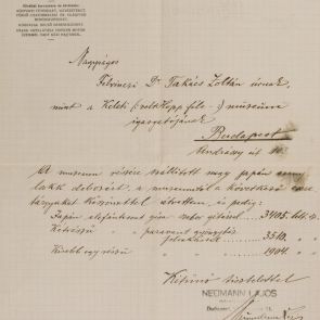 Receipt of Lajos Neumann from Zoltán Felvinczi Takács for three Japanese artifacts