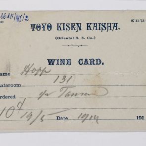 Italrendelésre szolgáló nyomtatvány a Toyo Kisen Kaisha (Oriental S. S. Co.) egyik hajójáról