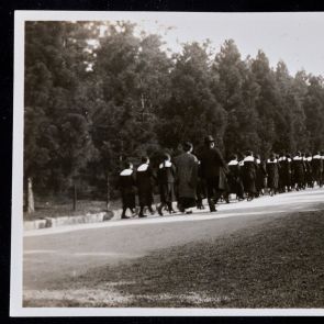 Schoolgirls in uniform in the Imperial Mausoleum Park, Momoyama