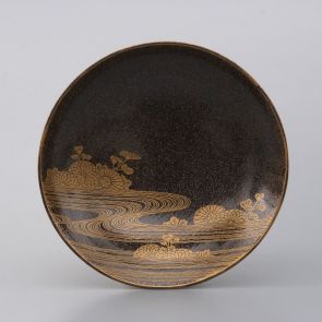 Sake cup with river and chrysanthemum motif