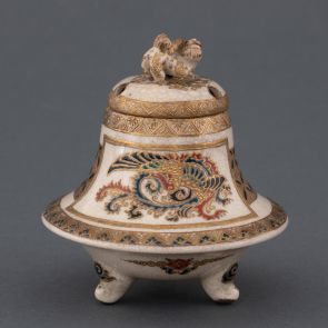 Three legged censer (kōrō) with phoenix and flower motifs and plastic karashishi (Chinese lion) on the top of the lid