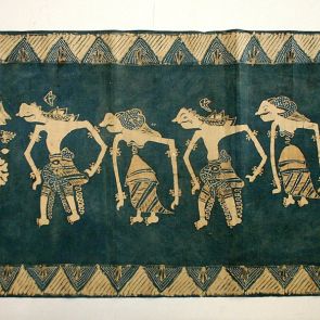 Batik textile with wayang-style figures