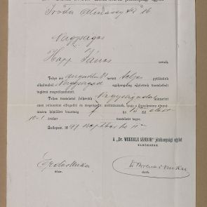 Formal letter of the "Dr. Sándor Wekerle" charity association of the capital city of Budapest to "János" Hopp