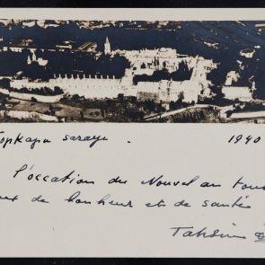 French-language New Year's card from Taksim Öz to Zoltán Felvinczi Takács from Istanbul to Budapest