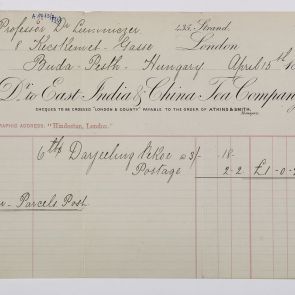 Invoice issued to Professor Dr. Lumniczer by East India & China Tea Company