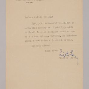 Ligeti Lajos levele Felvinczi Takács Zoltánnak Budapesten