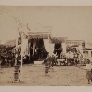 A large decorative pavilion with preparations for a nobleman's funeral